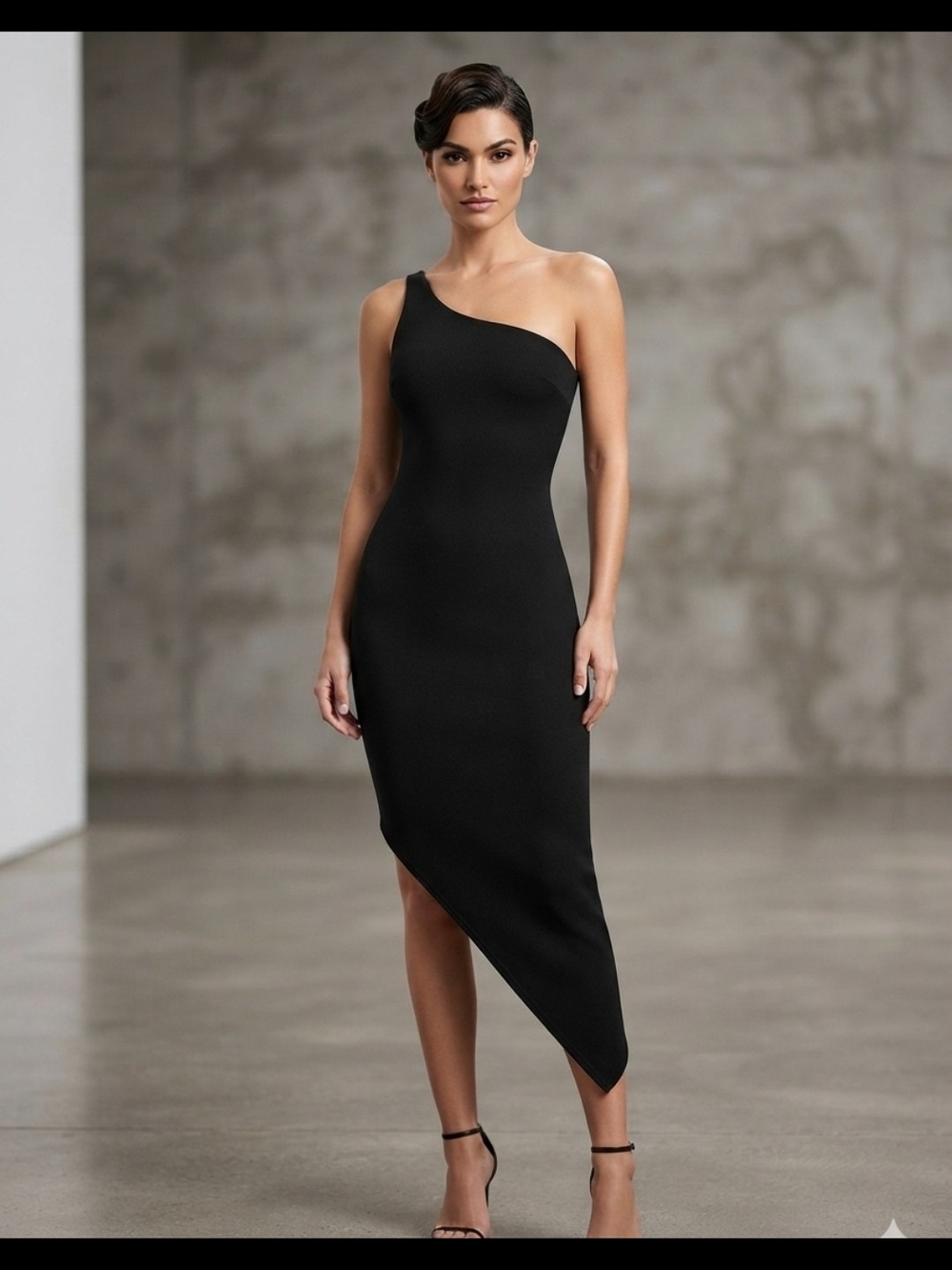ASOS Black One-Shoulder Asymmetric Midi Dress